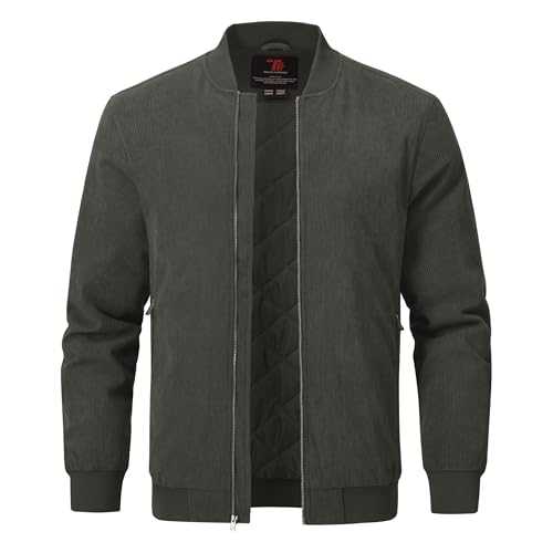 TBMPOY Men's Corduroy Bomber Jacket Quilted Lined Fleece Trucker Full Zip Winter Warm Casual Coat with 3 Zipper Pockets