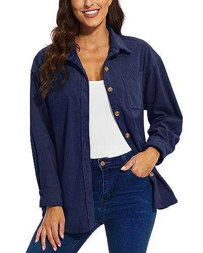 TACVASEN Women's Corduroy Shirts Casual Button Down Long Sleeve Shacket Warm Soft Shirt Jackets with Chest Pocket Button Cuff