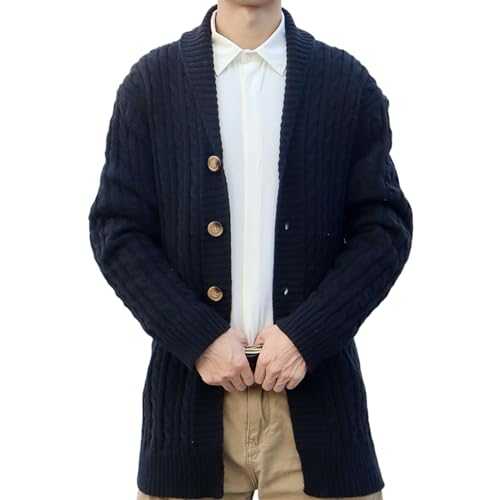 HAOLEI Men Knitted Cardigan Deals of The Day Chunky Cable Knit Woolen Coats Button Stand Collar Jacquard Sweater Thick Warm Long Sleeve Slim Casual Jacket Coat V Neck Knitwear Outerwear