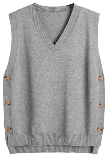 Women Sweater Vest V Neck Sleeveless Pullover Jumper Knit Vest Side Button Asymmetries Ribbed Tank Tops