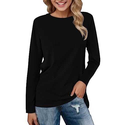 Women's Casual T-Shirt Long Sleeve Print Blouse Tshirts Crew Neck Loose Fit Modern Outdoor Top All Winter Clothing Sportswear for Women UK