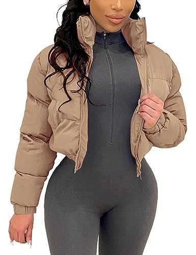 Gihuo Women's Cropped Puffer Jacket Zip Up Winter Short Quilted Jackets Bubble Coat