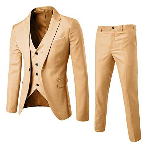 Men's Suits 3 Piece Slim Fit Formal Blazer Jackets Waistcoat Trousers Set Solid Color One Button Jacket Coat V-Neck Blazer Business Work Office Suit Notch Lapel for Wedding Party Groomsman Suit