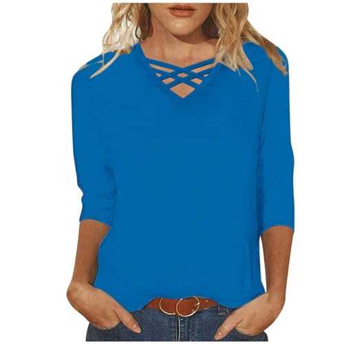 HOOUDO Women Summer Tops Short Sleeve Baggy T Shirt Blouses Round Neck Plain Top Ladies Vintage Blouse Tunic Tops Sexy Business Henley Tops Blouses Clothes