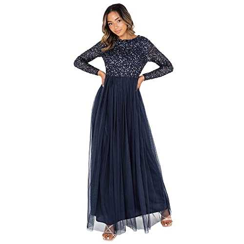 Maya Deluxe Women's Maya Embellished Long Sleeve Maxi Dress Bridesmaid