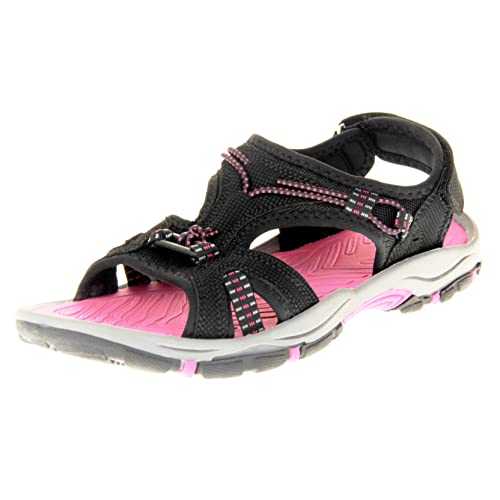 Dunlop Womens Textile Touch Fastening Cushioned Casual Summer Beach Trek Sandals Black/Pink UK 8