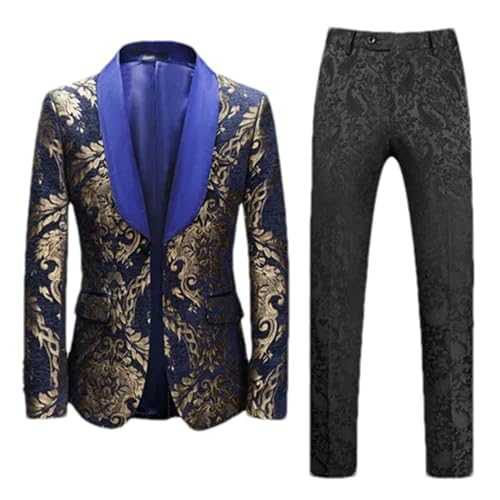 Eesuei Classic Men Business Wedding Banquet Dress Suit Jacquard Blazers and Pants Slim Fit Tuxedo Sets