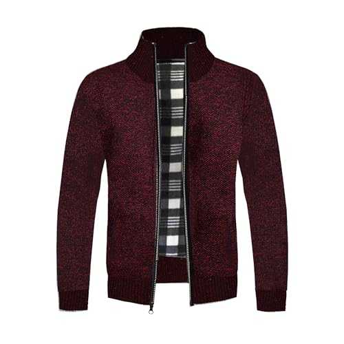 NOROZE Mens Cardigans | Plain Knit Cardigan Full Zip Up Sweater | Stand-Up Collar with 2 Side Pockets Long Sleeve Cardigan | Winter Coat Knitted Jumper | Plain Casual Knitwear Outerwear
