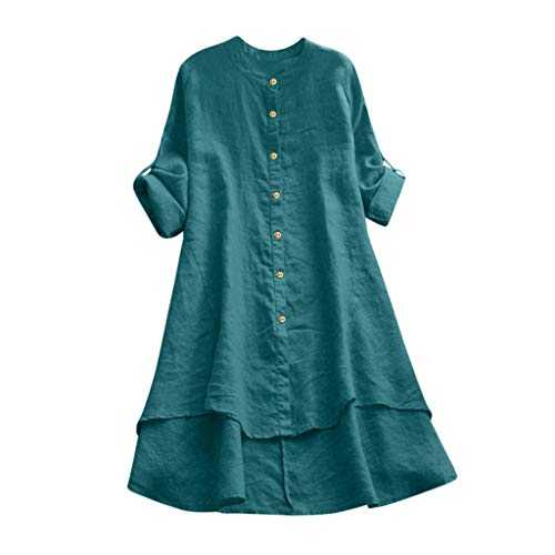 Womens Cotton and Linen Shirts Casual Long Sleeve V Neck Blouse Button Down Lapel Ladies Business Loose Fit T-Shirt Tops Dressy Summer Tee Shirts