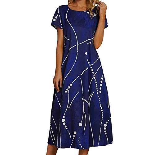 AMDOLE Womens Summer Women's Large Size Polka Dot Chiffon V Neck Short Sleeve Casual Summer Dress Denim Dresses for Women Casual