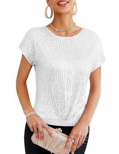 GRACE KARIN Women's Crew Neck Sequins Tops Cap Sleeves Sparkle Vest Elegant Twist Front Shimmer Glitter Top Party Club Blouses