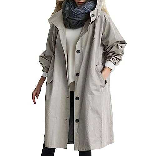 Trench Windproof Coats and Jackets,Ladies Rain Jacket Lightweight Raincoat Waterproof Long Sleeve Windbreaker Climbing Outdoor Hooded Trench Coats for Winter Cold Weather UK Size S-5XL