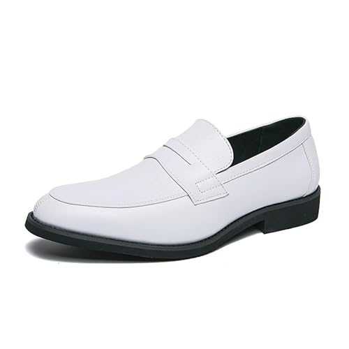 HOOENG Oxford Dress Shoes for Men Slip On Round Toe Two Tone Patchwork PU Leather Loafer Slip Resistant Anti-Slip Low Top Block Heel Working
