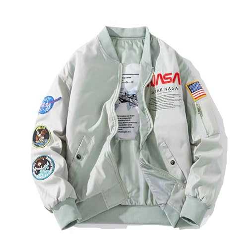 FROIBHATG NASA jackets, Casual jackets，NASA MA-1 Military Flight Jacket Light Air Force Moto Street Coat，With embroidery