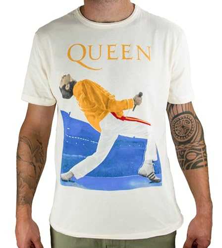 Queen Amplified Collection - Freddie Mercury Triangle Men T-Shirt Off White L, 100% Cotton, Regular