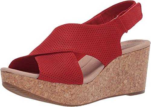 Clarks Women's Annadel Parker Wedge Sandal, Red Suede, 4.5 UK