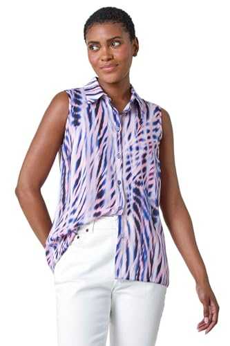 Roman Originals Women Sleeveless Blouse - Ladies Shirt Top Spring Button Through Everyday Summer Evening Vacation Work Holiday Smart Casual