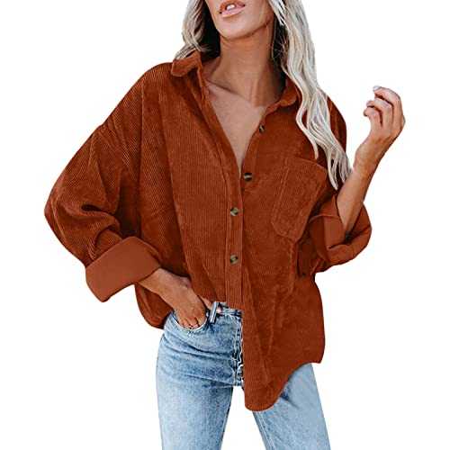 T Shirts for Women UK Plus Size Womens Corduroy Button Down Shirt Oversized Blouses Tops Long Sleeve Casual Warm Jacket with Pockets T Shirts for Women UK Plus Size