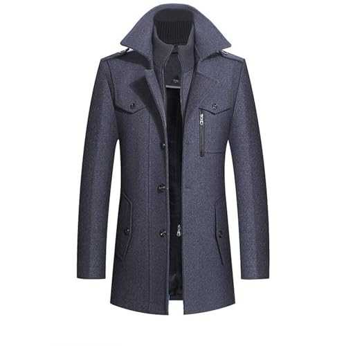 crazynekos Men's Wool Coat Winter Slim Fit Pea Coats Single Breasted Trench Jacket