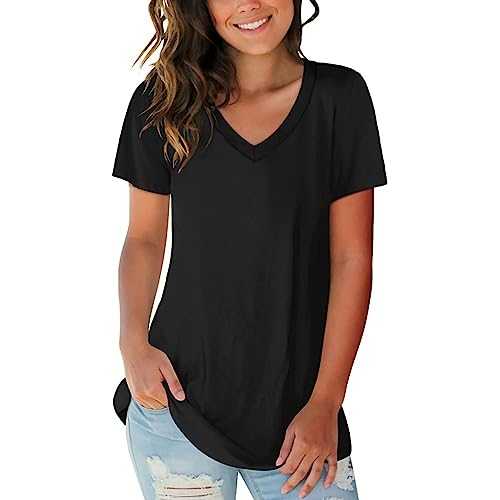 Tops for Women UK Summer Print Large Short Sleeve Loose Solid Color Round Neck T Shirt Women's Print Casual Tee Shirts