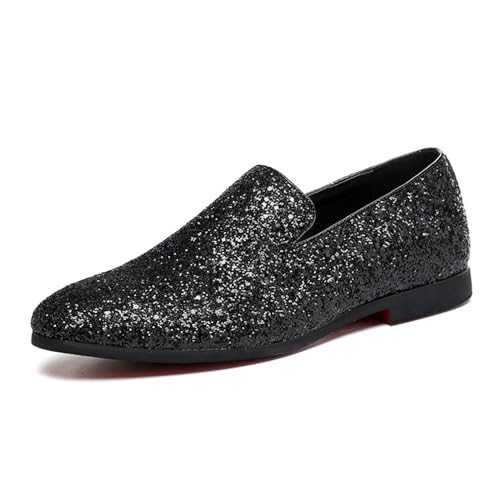 ottspu Men Dress Shoe Prom Slip-On Loafer Oxford Glitter Classic Tuxedo Shoes for Wedding Prom