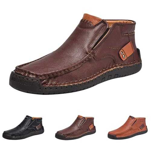 Slip-on Men's Dress Leather Shoes, Lightweight Formal Business Casual Loafer Shoe Oxfords Wedding Party Formal Footwear Soft Leather Brogues Derby for Men Stitching Design Black Brown Coffee