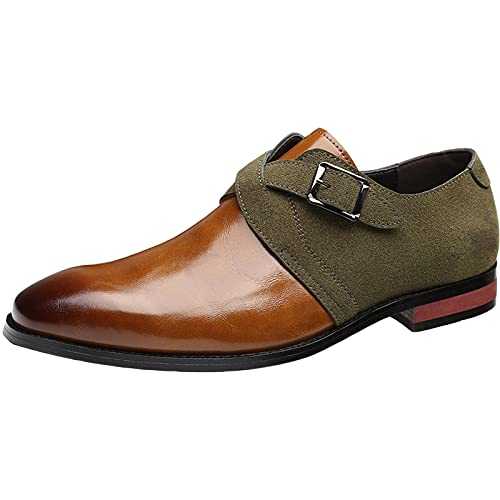 WKNBEU Men's Formal Classic Monk Strap Shoes Smart Leather Single Buckle Dress Business Casual Shoes Loafers in Black Brown Brown- US11/UK10/EU44