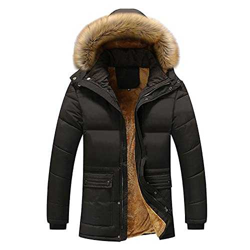 KINKOCCL Men's Warm Quilted Puffer Coat Outdoor Winter Warm Short Quilted Jacket Warm Outdoor Jacket Men's Casual Mid-Length Detachable Faux Fur Hooded