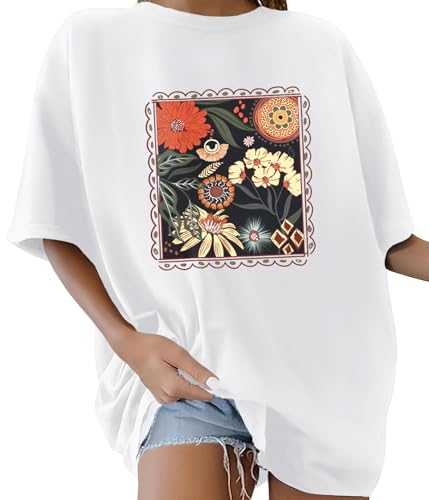 Womens Tops Oversized T-Shirts for Women Round Neck Ladies Short Sleeve Cotton Tops Summer Graphic Casual Tee Shirt Loose Baggy Tops Plus Size
