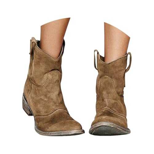 Boots for Women Pointed End Suede Calf Boots Autumn and Winter Walking Ankle Boot After Zipper Womens ?ow Heel Warm Comfy Non Slip Boot