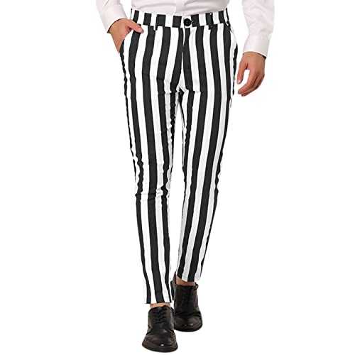 Caxndycing Men's Striped Suit Trousers Straight Fit Colour Block Office Work Trousers for Men Striped Straight Fit Vertical Stripes Formal Pinstripe Trousers Suit Trousers