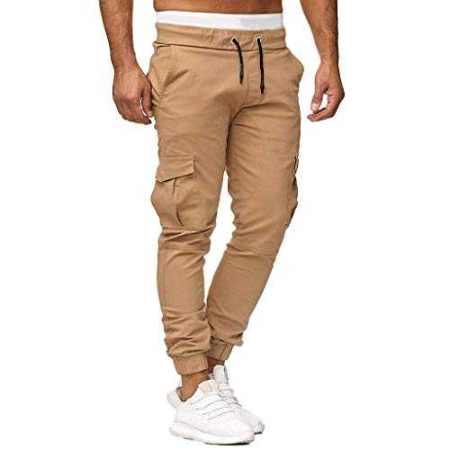 Cargo Trousers for Men UK Loose Fit - Jogging Trousers Tracksuit Bottoms Light Combat Work Trousers Drawstring Pants Outdoor Sweatpants Straight Leg Flat Front Chino Pants Lounge Trousers