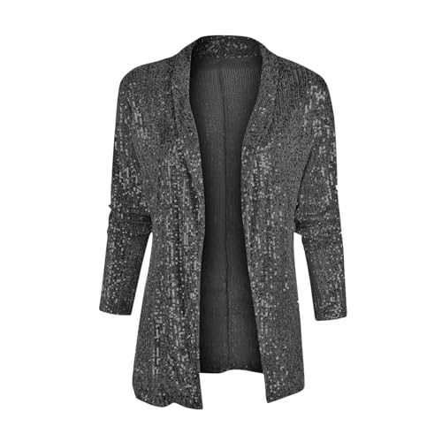 duxyoz Sequin Jacket Blazers For Women Uk Sparkle Glitter Open Front Cardigansolid Color Long Sleeve Sequin Tops Coat Loose Fit Outerwear Party Club Cocktail Metallic Festival Outfit