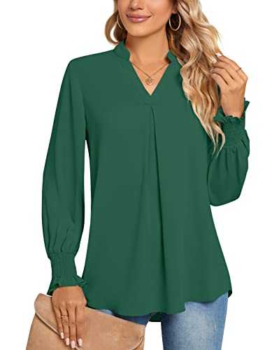 Anyhold Women's Summer Dressy Chiffon Blouse Notch V Neck Petal Sleeve Tops Loose Casual Cute Shirts for Work