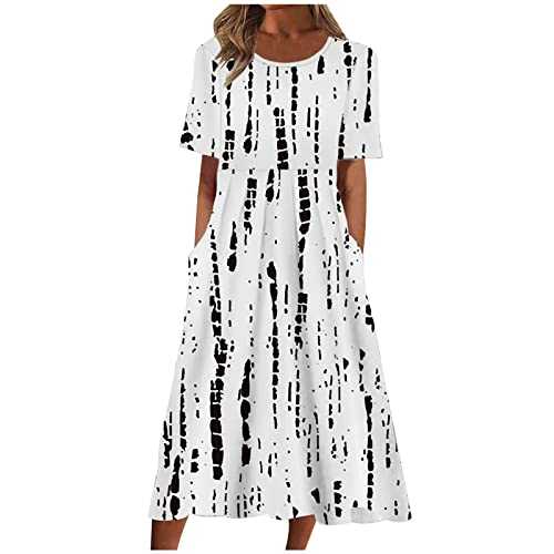 Women Casual Elegant Dress Sale Summer Midi Dress Boho Dress Loose Butterfly Printing V-Neck Half Sleeve Button Pockets Long Dress Boho Dress Cocktail Holiday Beach Long Dress for Ladies UK Size