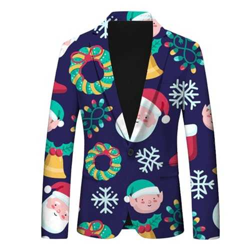 Mens Pinstripe Suit Men's Christmas Snowflake Santa Print Pocket Lapel Button Up Suit Suit Style Two Designer Suits for Men