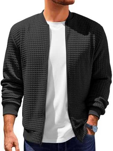 Runcati Mens Bomber Jacket Casual Lightweight Varsity Jackets Waffle Full Zip Coat