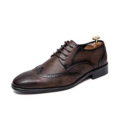 ETZRYSYB Mens leather shoes Men Dress Shoes Formal Wedding Genuine Leather Shoes Retro Business Office Men's Flats Oxfords For Male(Schwarz,8.5)