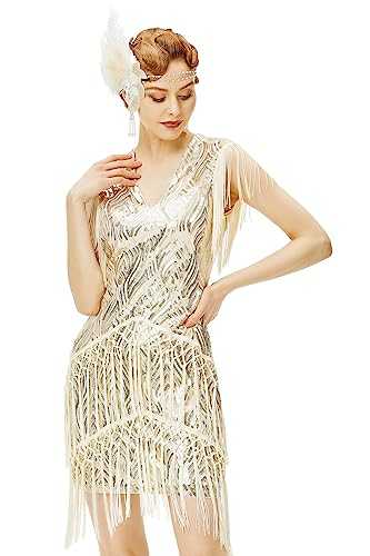 BABEYOND 1920s Flapper Dress Long Fringed Gatsby Dress Roaring 20s Sequins Beaded Dress Vintage Art Deco Dress