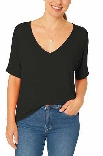 Re Tech UK Womens Oversize Fit V Neck Top Ladies Baggy Plus Size Batwing Turn Up Sleeve Casual T-Shirt Sizes 8-26