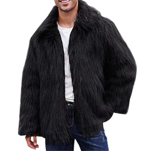 RLEHJN Faux Fur Coat Men Sale Clearance, Winter Jackets for Men Luxury Fluffy Coat Solid Color Furry Thicked Teddy Coat Warm Open Front Cardigans Turn-Down Collar Thermal Outerwear S-3XL