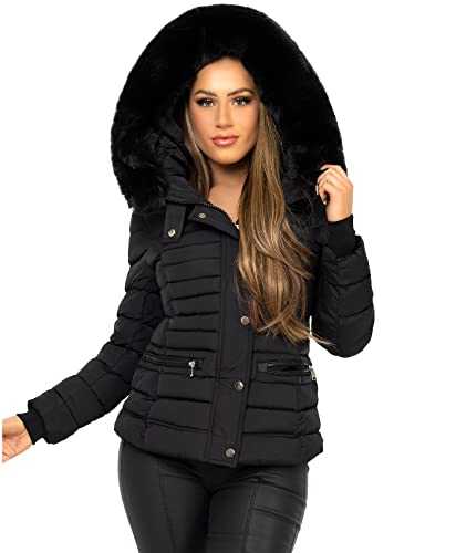Lexi Fashion Womens Quilted Puffer Padded Faux Fur Hooded Warm Jacket Coat