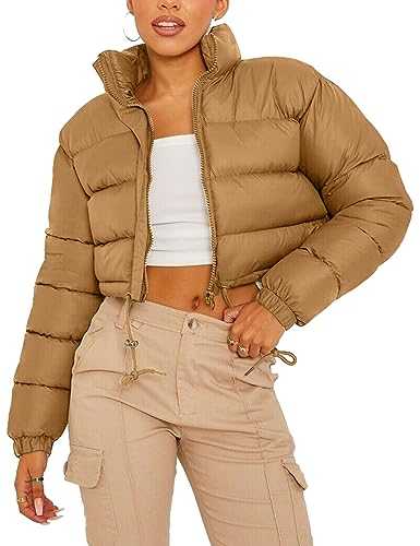 Rousytn Womens Cropped Puffer Jacket Zip-Up Padded Quilted Short Coats Drawstring Winter Down Coat