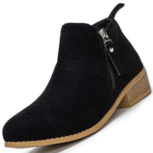 Remxi Women's Zip Low Heel Ankle Boots Winter Chunky Stylish Suede Fashion Boots