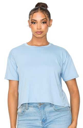 KNIT RIOT Women’s Crop Top – Short Sleeve Boxy Crewneck Casual Active Workout Yoga Gym Running Cropped Basic Tee T Shirts