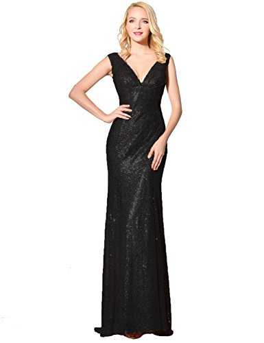 Sarahbridal Glitter Floor-Length V-Neck Evening Dresses with Sequins Party Dresses SSD351