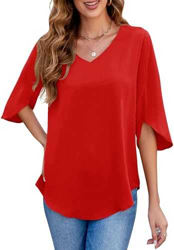 Halife Womens Blouses Dressy Casual 3/4 Sleeve V Neck Loose Tunic Shirts Tops