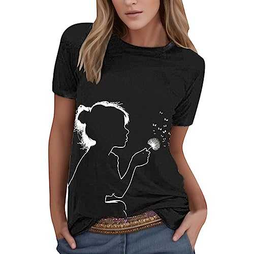 NQyIOS Summer Tops for Women UK Womens Spring Summer Cats Printed Short Sleeve O Neck T Shirt Top Shirts Women Running Tops for Women UK