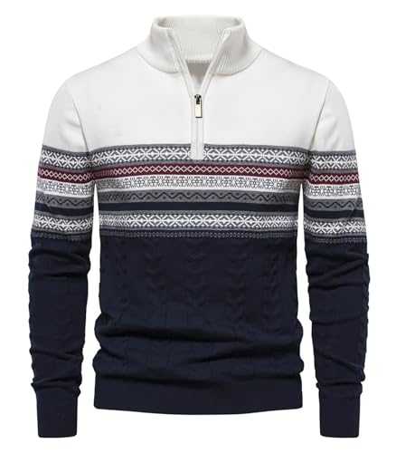 Genfien Mens Quarter Zip Jumper Knitted Turtleneck Sweater Long Sleeve Winterpullover Warm Lightweight Pullover Sweaters for Men Men's Christmas Sweater Slim Fit Casual