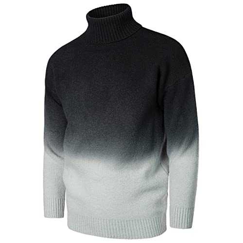 PAIDAXING Oversized Winter Coat Men Mens Fashion Casual Knitted Wool Turtleneck Gradient Sweater Jacket Top Float Coat